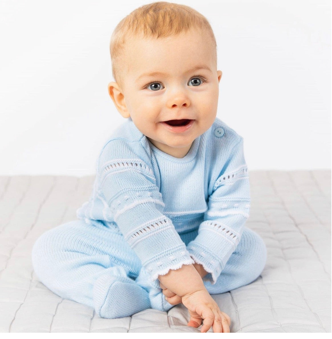 Dandelion Boys Sky Blue Knitted 2-Piece Baby Set | Top & Leggings | Newborn to 6 Months