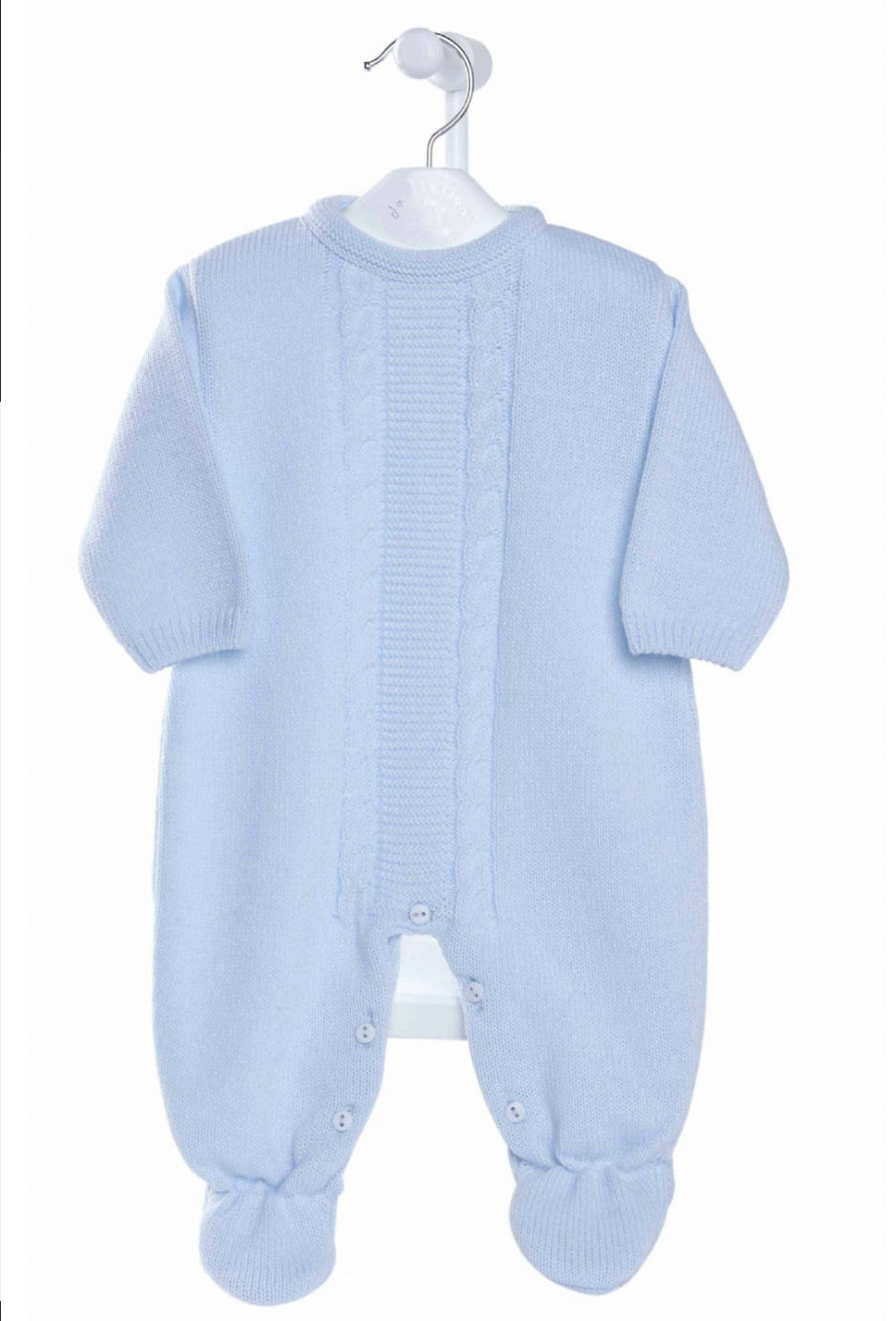 Dandelion blue cable knit baby onesie with back buttons – Newborn to 6 Months