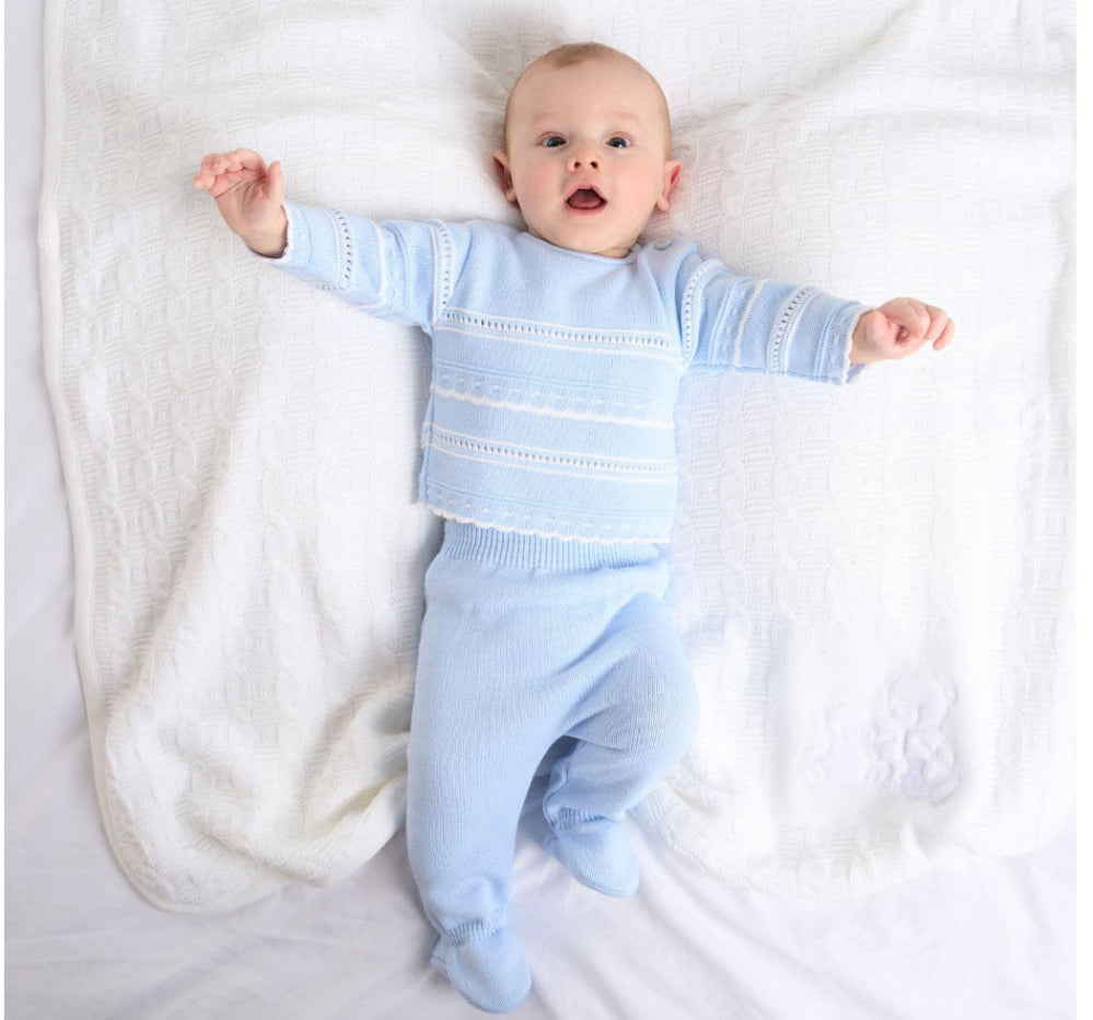 Dandelion boys’ knitted jumper and leggings set in sky blue – newborn to 6 months