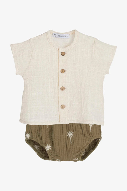 Calamaro Boys Palm Print Shirt & Bloomers Set | 3 to 24 Months