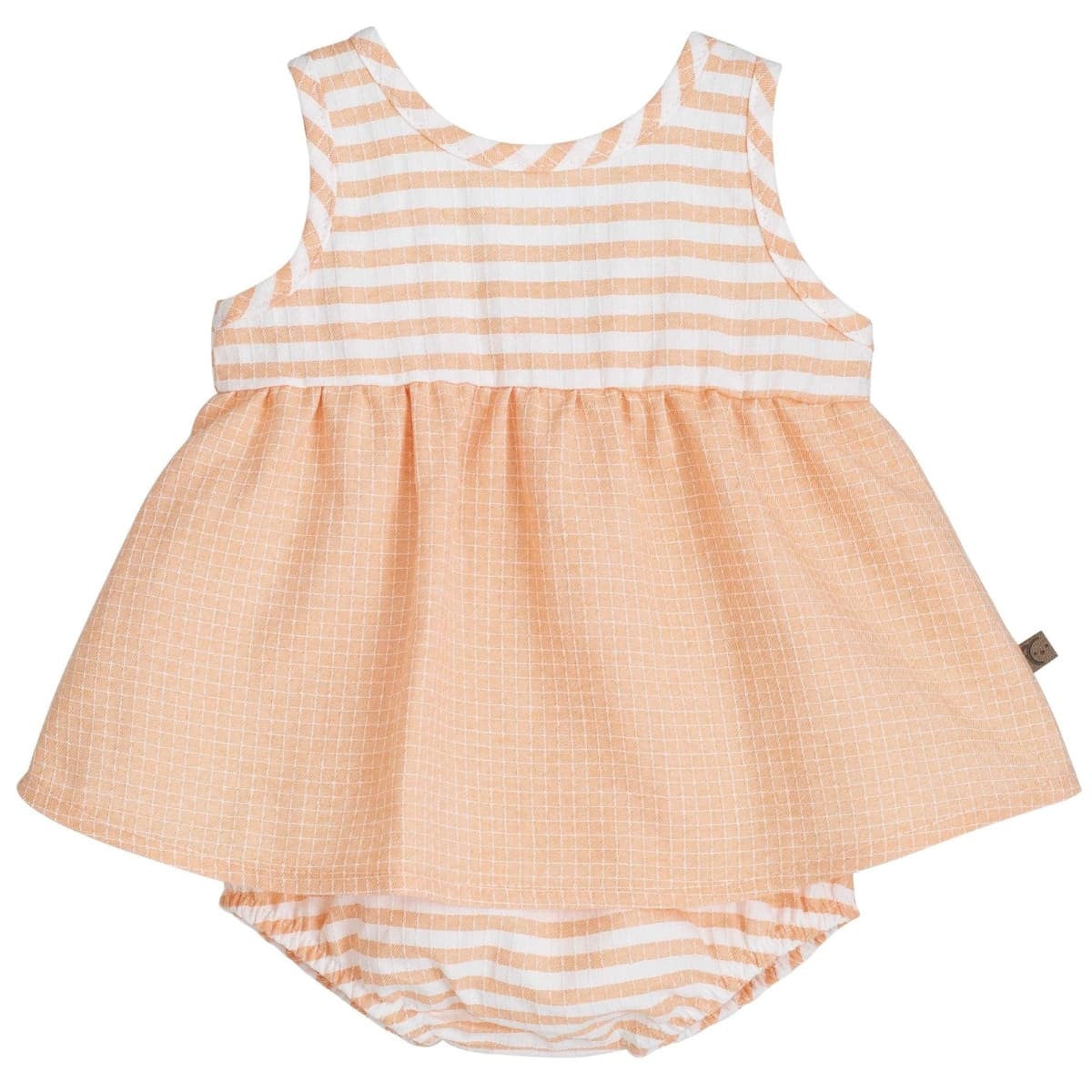 Calamaro Peach Stripe Bow Back Baby Dress & Bloomers |3 to 36 Months