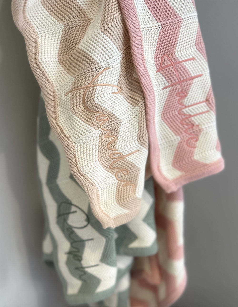 Personalised Zigzag Knit Baby Blanket – 100% Cotton | 95 x 70cm