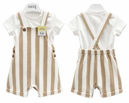 Baby Boys Neutral Stripe Dungaree Short Set | Newborn to 18–24 Months