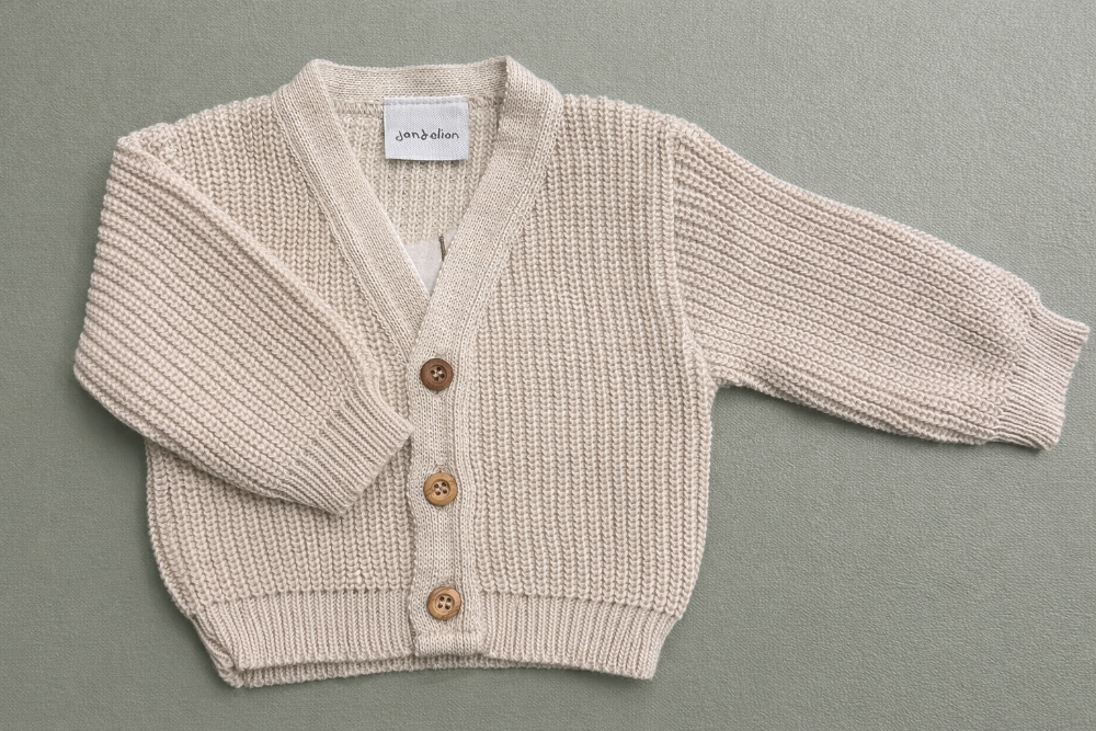 Dandelion Hello World Knitted Baby Cardigan (Newborn – 0–3 Months)