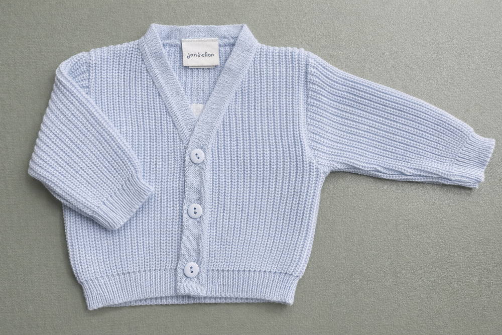 Dandelion Hello World Knitted Baby Cardigan (Newborn – 0–3 Months)