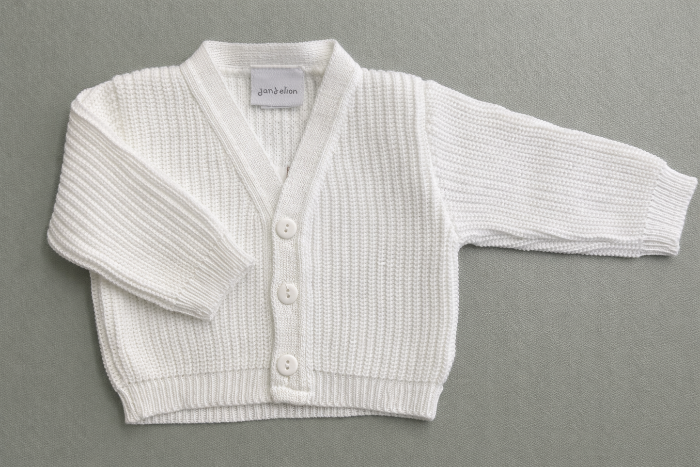 Dandelion Hello World Knitted Baby Cardigan (Newborn – 0–3 Months)