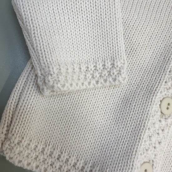 Taupe Dandelion baby cardigan with embroidered bear and button front – newborn to 12 months